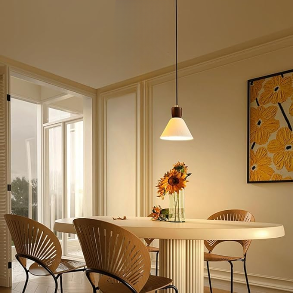 White ceramic vintage chandelier with adjustable height, modern pendant light for home and office decor.