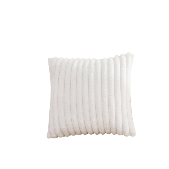 Soft white striped throw pillow cover with faux wool front and velvet back, 16x16 size.