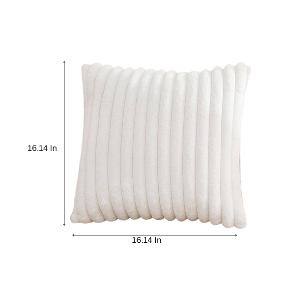 Soft white striped throw pillow cover with faux wool front and velvet back, 16x16 size.
