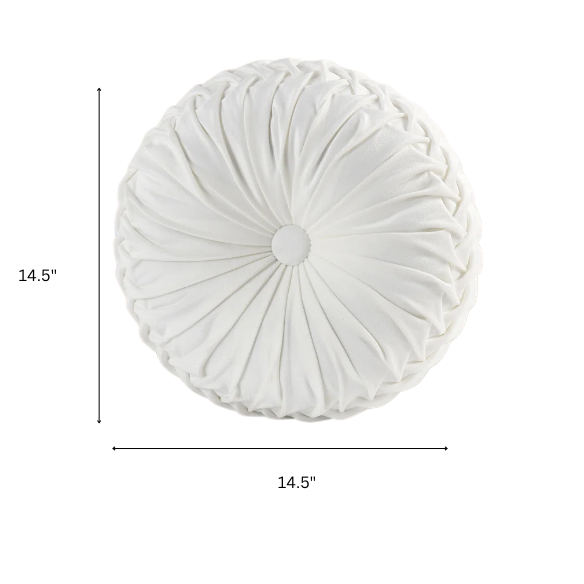 Set of 2 white pleated velvet round throw pillows with button tufted center – 14.5 inch pumpkin-style decorative cushions for sofa, bed, or cozy nook