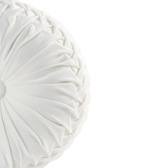 Set of 2 white pleated velvet round throw pillows with button tufted center – 14.5 inch pumpkin-style decorative cushions for sofa, bed, or cozy nook