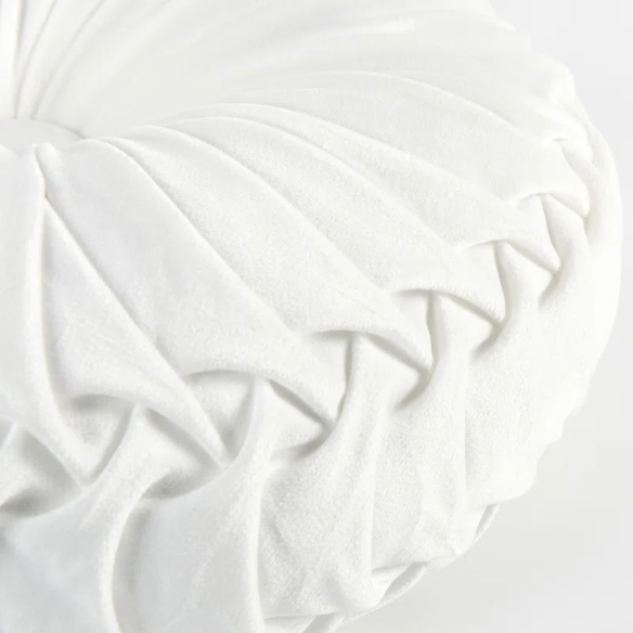 Set of 2 white pleated velvet round throw pillows with button tufted center – 14.5 inch pumpkin-style decorative cushions for sofa, bed, or cozy nook
