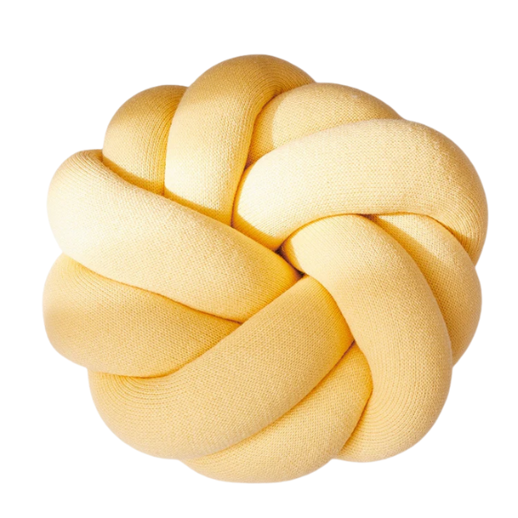 Yellow handmade cotton knot throw pillow, round design, 30 cm diameter – soft plush decorative cushion for sofa, bed, chair, or car