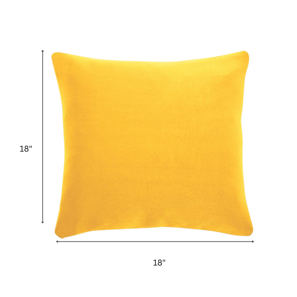 Set of 2 yellow square throw pillows with corded edges and hidden zipper closure, made of soft cotton-blend twill fabric, perfect for modern and transitional home décor.