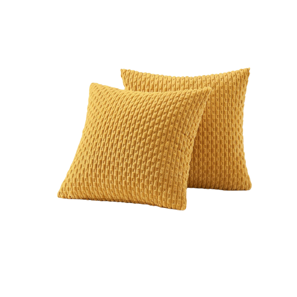 Yellow striped corduroy throw pillow cover with zipper closure, perfect for modern and boho home décor.