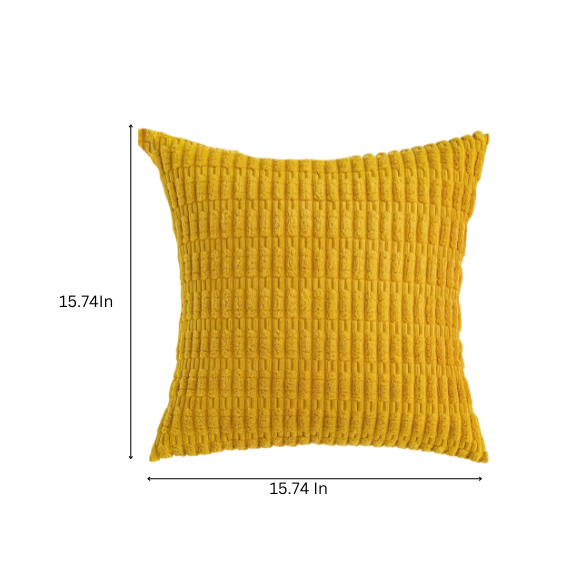Yellow striped corduroy throw pillow cover with zipper closure, perfect for modern and boho home décor.