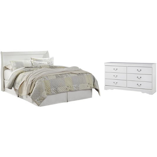 Timeless 2-Piece Queen Bedroom Set with Sleigh Bed and Double Dresser in Crisp White Finish