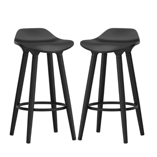Set of 2 Mid-Century Modern 26" Counter Stools – Stylish ABS Plastic Seat with Wood Accents, Black Finished Legs & Footrest for Contemporary Kitchen or Bar