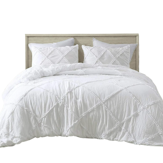 Solid White Reversible Comforter Set – Timeless, Cozy, and Versatile Bedding with Romantic Ruffles