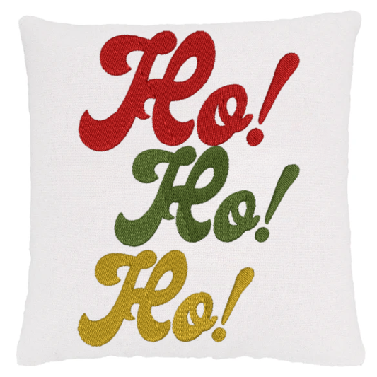 Handmade Ho Ho Ho Embroidered Holiday Pillow – White (24" x 24")