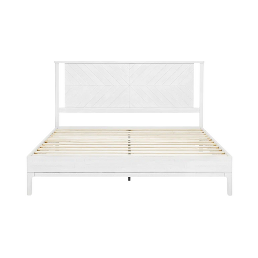Solid Wood Platform King Size Bed with Headboard and Sturdy Steel Frame, Rustic Design