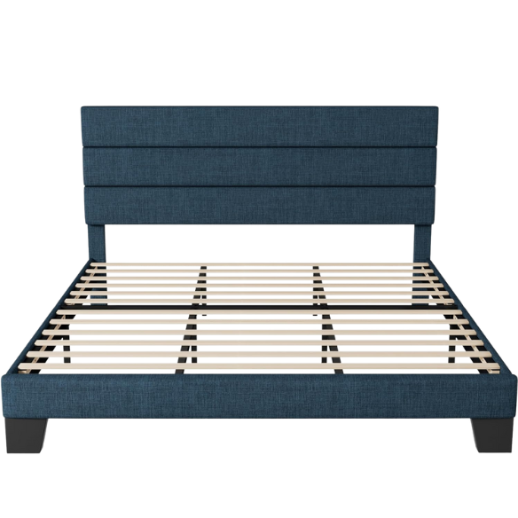 Heavy Duty King Size Upholstered Platform Bed with Steel Framework, Dense Foam Padding, Wooden Slats, and Easy Assembly