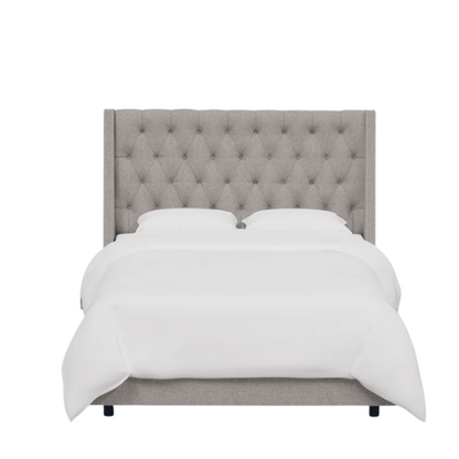 Chic Upholstered Wingback King Size Bed with Button Tufting and Nailhead Trim