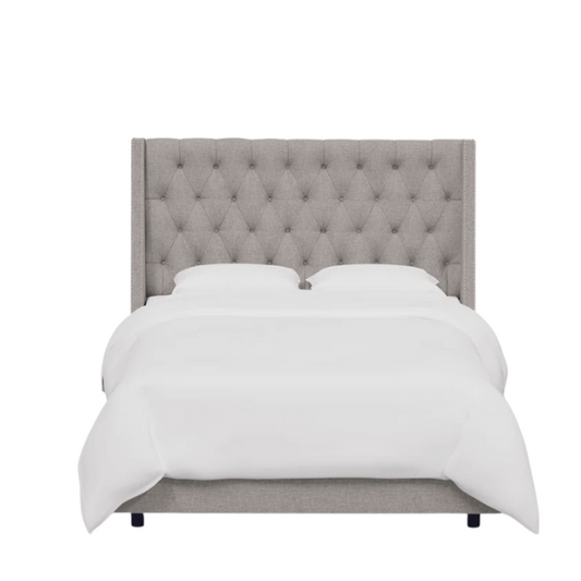 Chic Upholstered Wingback King Size Bed with Button Tufting and Nailhead Trim