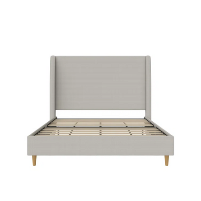 Luxurious Queen Size Upholstered Wingback Bed in Soft Linen Fabric