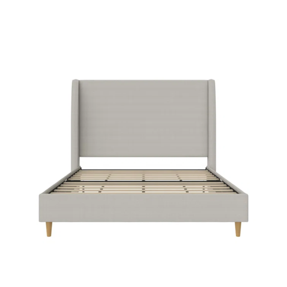 Luxurious Queen Size Upholstered Wingback Bed in Soft Linen Fabric