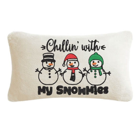 “Chillin’ With My Snowmies” Embroidered Lumbar Pillow