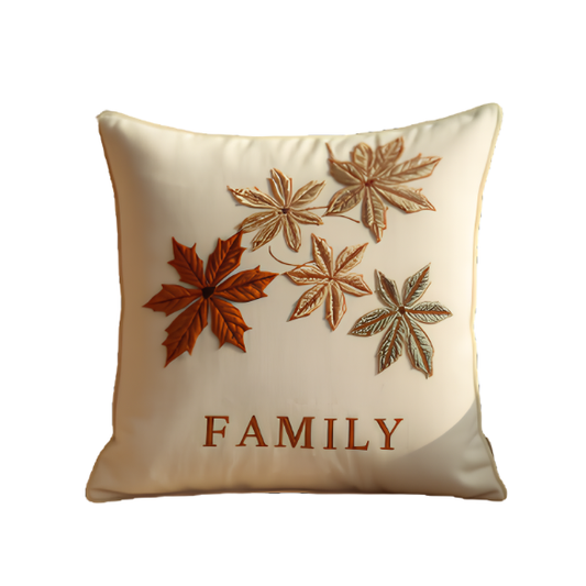 Embroidered Fall Leaf Family Pillow - Autumn Home Decor