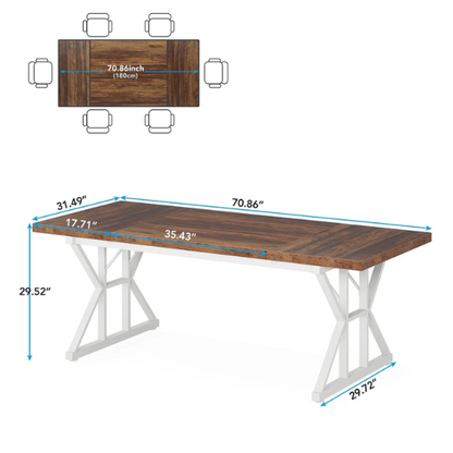 Farmhouse Dining Table for 6-8 People – Rectangular Wood Kitchen Table with X-Shaped Accents, Spacious & Multifunctional for Dining, Office, or Gathering