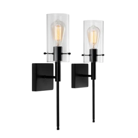2-Light Dimmable Wall Sconce Set (Set of 2) – Elegant Iron Frame with Hand-Blown Glass Shade, Versatile and Sophisticated