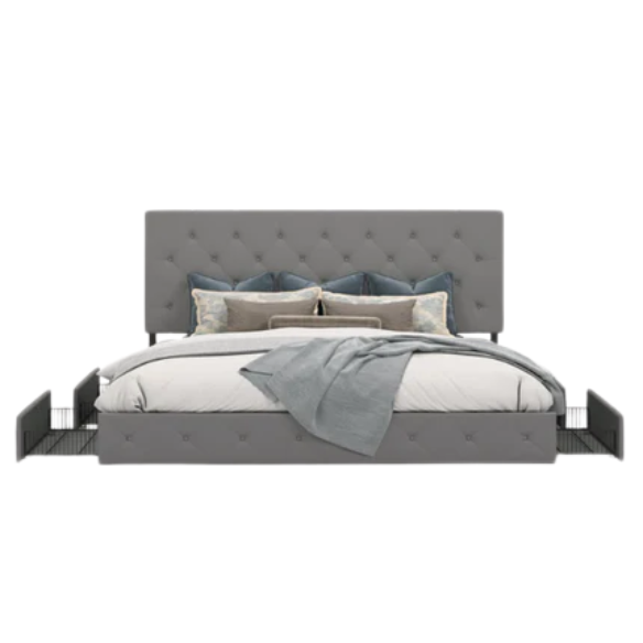 Tufted Queen Size Upholstered Platform Bed with Hidden Storage for a Stylish and Functional Bedroom