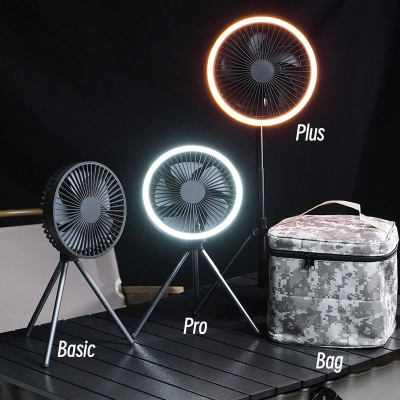 10000Mah Camping Fan Rechargeable Desktop Portable Air Circulator Wireless Ceiling Electric Fan with Power Bank LED Light Tripod