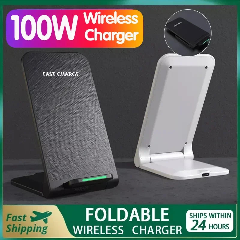 100W Wireless Charger Station for Iphone 15 14 13 12 Pro Max 11 Phone Stand Fast Charging Charger for Samsung Xiaomi Foldable