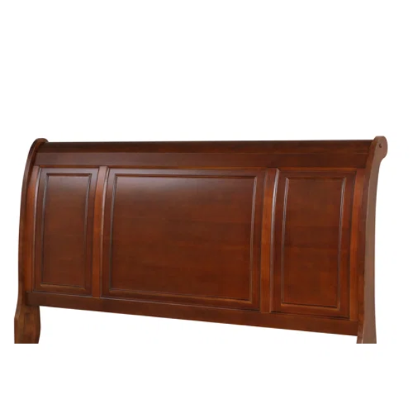 Cherry Brown King Size Platform Bedroom Set with Real Wood Veneers, Full Extension Footboard Storage Drawers, and Matching Large-Scale Dressers, Nightstands, and Mirror