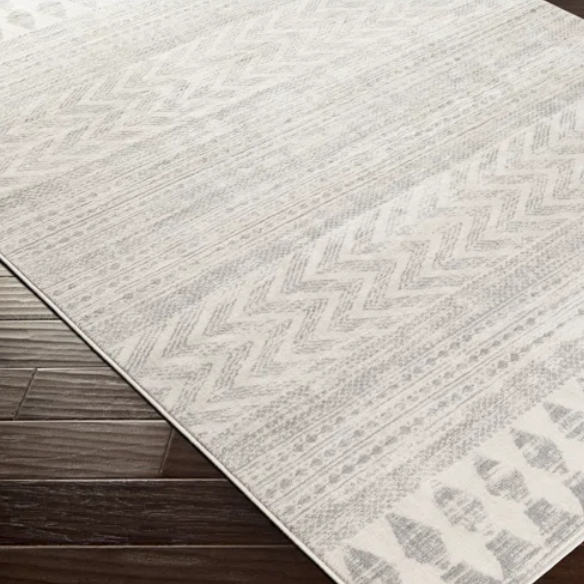 Southwestern-Inspired Geometric Rug – Gray Diamond, Chevron & Dot Patterns on Off-White, Stain-Resistant, Perfect for High-Traffic Areas