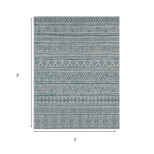 Striped Geometric Area Rug – Aqua & Taupe, Durable Polypropylene, Low-Pile Design for High-Traffic Indoor/Outdoor Spaces