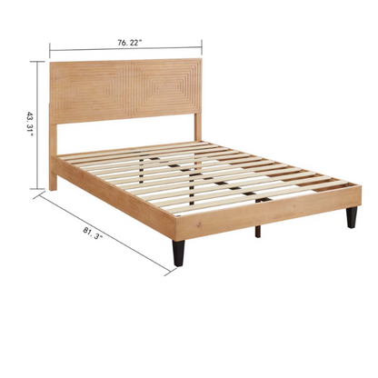 Mid-Century Modern King Size Solid Wood Platform Bed with Adjustable Height Headboard – Stylish Streamlined Design for a Contemporary Bedroom Look