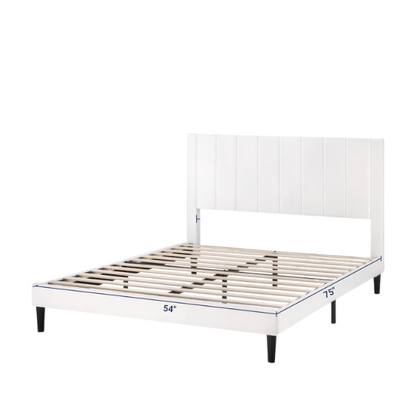 Luxurious Upholstered Platform Bed – Full/Double Size with Velvet Upholstery and Striped Headboard for Elegant Comfort