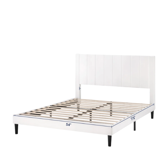Luxurious Upholstered Platform Bed – Full/Double Size with Velvet Upholstery and Striped Headboard for Elegant Comfort