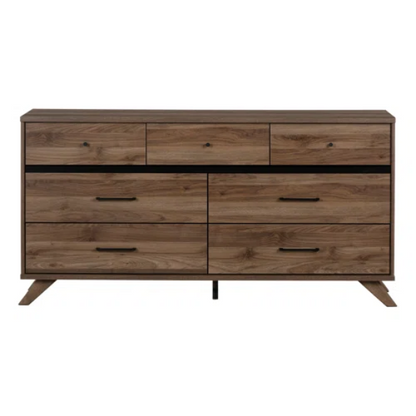Rustic Restoration Queen Platform Configurable Bedroom Set with 7-Drawer Dresser, Nightstand, and Scandinavian-Inspired Design