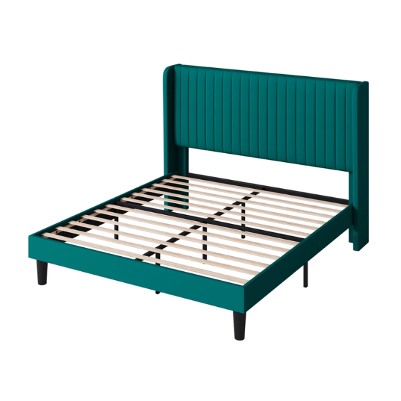 Luxurious King Size Upholstered Velvet Platform Bed with Modern Wingback Headboard – Heavy-Duty Steel Frame, No Box Spring Needed, and Ample Under-Bed Storage