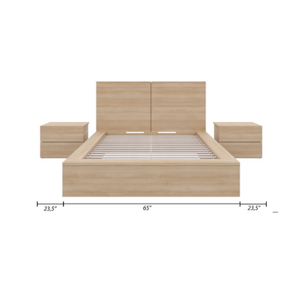 Elegant 3-Piece Wood Bedroom Set – Full Double Size Bed with Stylish Headboard and 2 Matching Nightstands