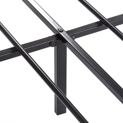 Queen Size Wood and Black Metal Frame Bed with Headboard – Modern Design with Rustic Distressed Wood Accents