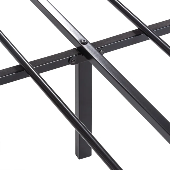 Queen Size Wood and Black Metal Frame Bed with Headboard – Modern Design with Rustic Distressed Wood Accents