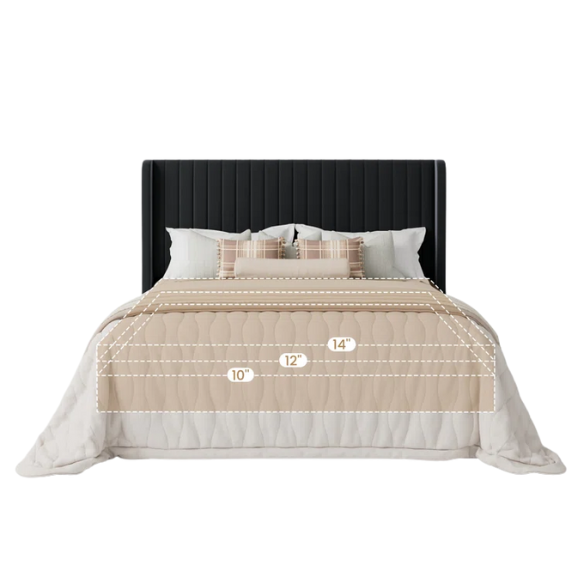 King Size Upholstered Platform Bed with Wingback Headboard – Simple, Elegant Design, Sturdy Wooden Slats, No Box Spring Needed for a Luxurious Sleep Experience