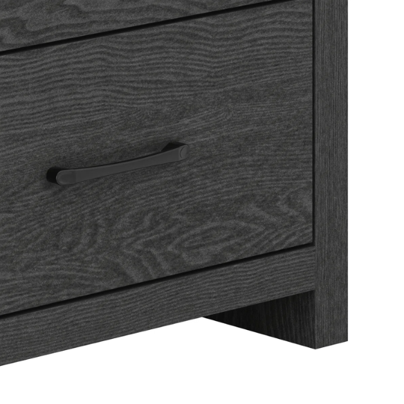 Modern 6-Drawer Double Dresser with Flared Feet and Sleek Black Metal Handles
