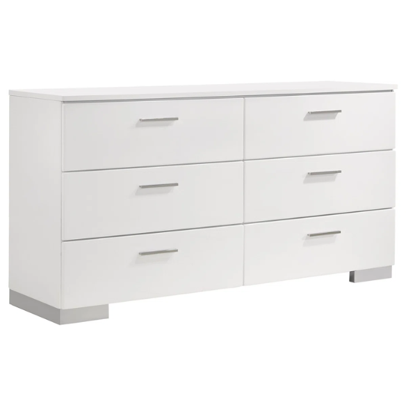 Modern 4-Piece Queen Bedroom Set in White High Gloss with LED Lighting, Touch-Activated Headboard, and Sleek Chrome Accents