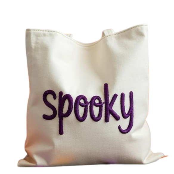 Spooky Purple Puff Embroidered Canvas Tote Bag
