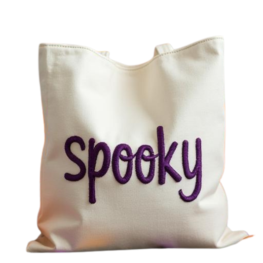 Spooky Purple Puff Embroidered Canvas Tote Bag