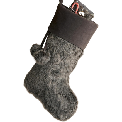 Weathered Grey Faux Fur Christmas Stocking – Personalized Farmhouse Holiday Décor