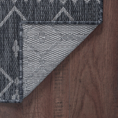 Boho-Inspired Charcoal & Light Grey  Geometric Rug – Fade & Stain-Resistant, Low-Pile, Perfect for High-Traffic Indoor/Outdoor Spaces