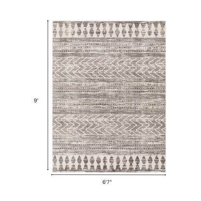 Southwestern-Inspired Geometric Rug – Dark Grey Diamond, Chevron & Dot Patterns on Off-White, Stain-Resistant, Perfect for High-Traffic Areas