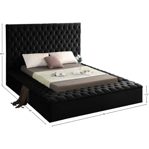 Elegant Velvet Upholstered King Size Platform Storage Bed with Tufted Headboard and Slats