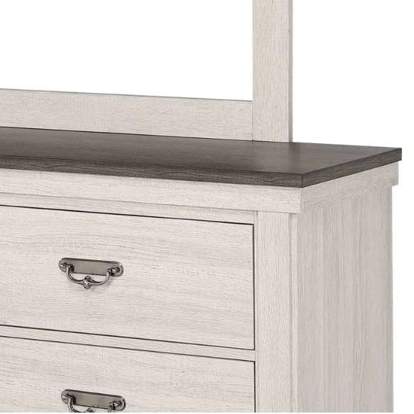 Luxurious Rustic Solid Wood 5-Piece Twin Bedroom Set: Cream & Brown Panel Bed, Dresser, Mirror, Nightstand, and Chest