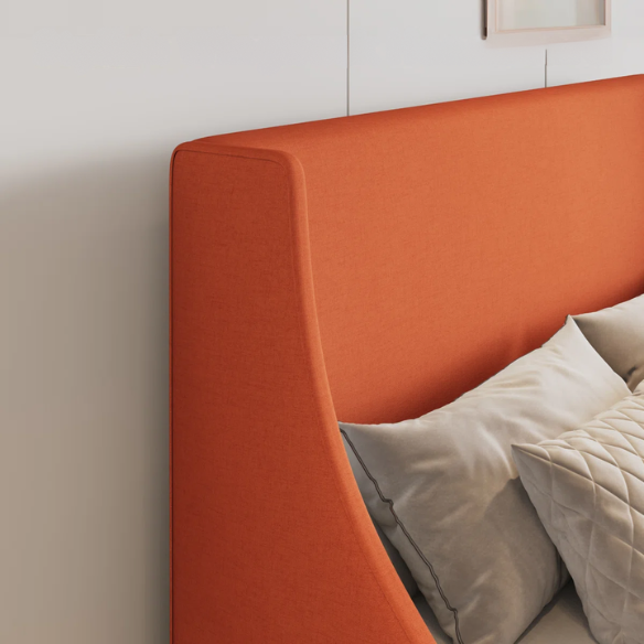 Modern Queen Size Upholstered Platform Bed with Deluxe Wingback and Linen Blend Fabric