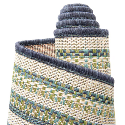 Coastal-Inspired Geometric Rug – Fade & Stain-Resistant,Ivory,Green,Blue Pattern, Ideal for Indoor/Outdoor Use